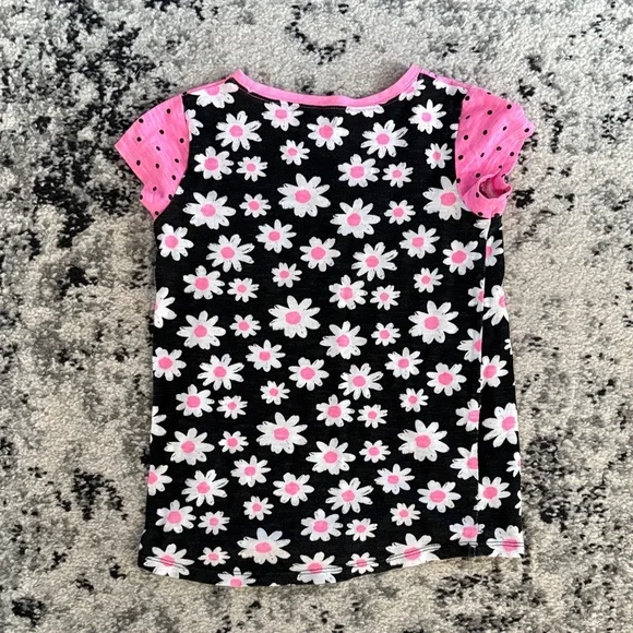 Kids Pink and Black Polka Dot Floral Top - Girls Size 5 - Picture 2 of 3